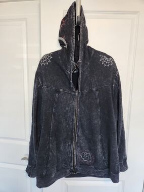 AFFLICTION, Black Hoodie with Distressed Crest Print